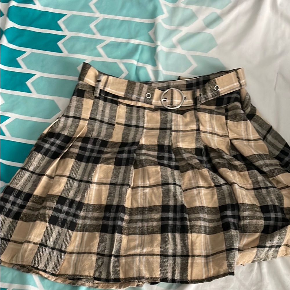 Plaid Tan and Black Women's Skirt